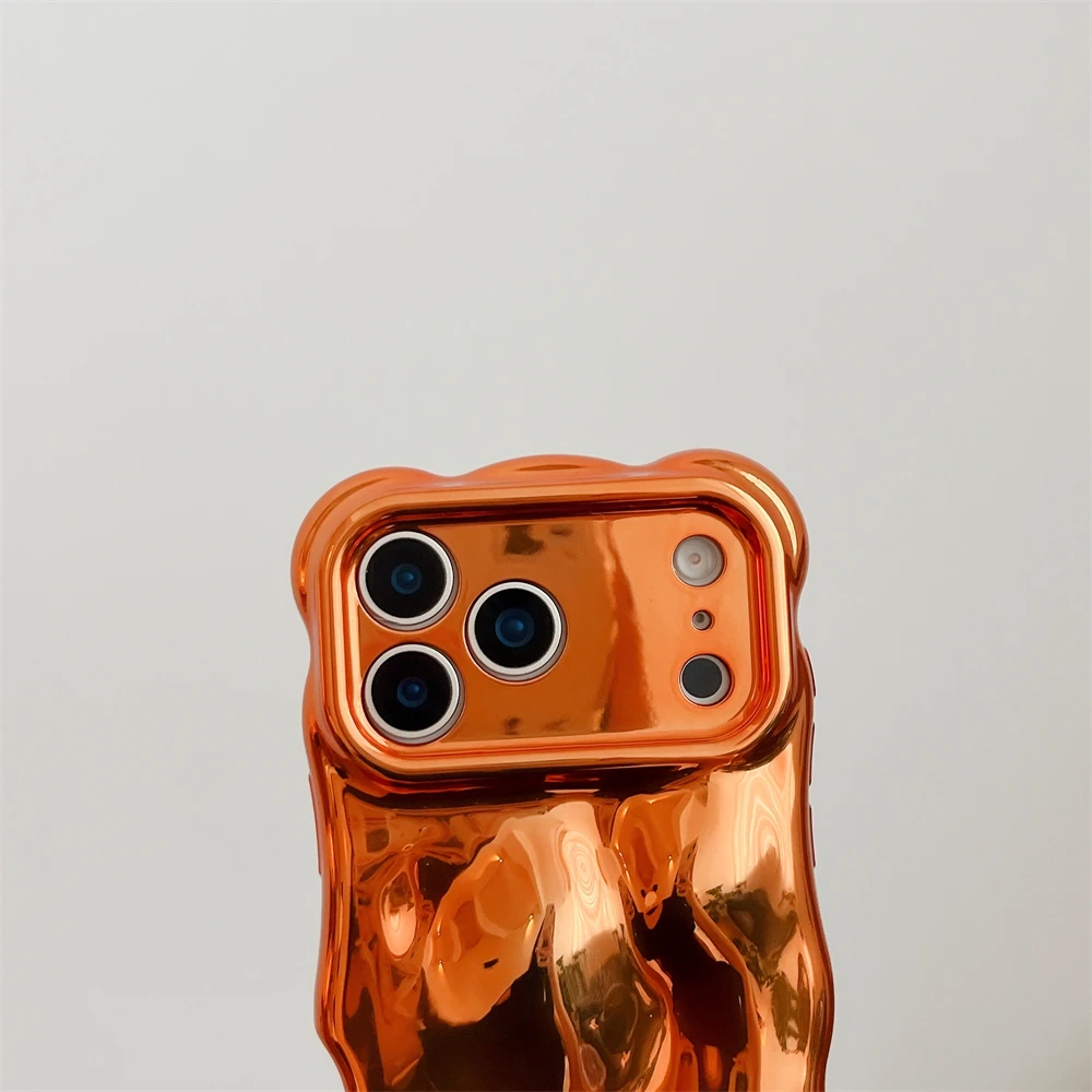 Luxury Plating Wrinkle Wavy Curly Case For iPhone 17 16 15 14 13 12 Pro Max Plus Air 3D Unevenness Soft Camera Protection Cover
