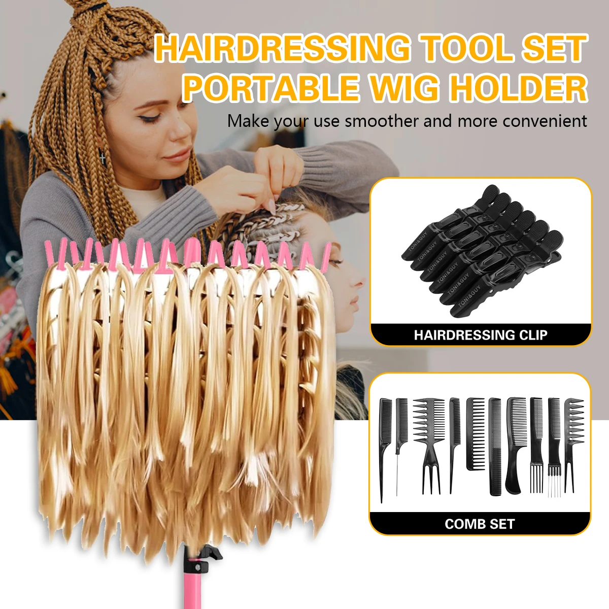 144 Pegs Braiding Hair Rack Standing Display Stand Hair Racks Adjustable Height Hair Extension Holder Stylists Braiders Tools