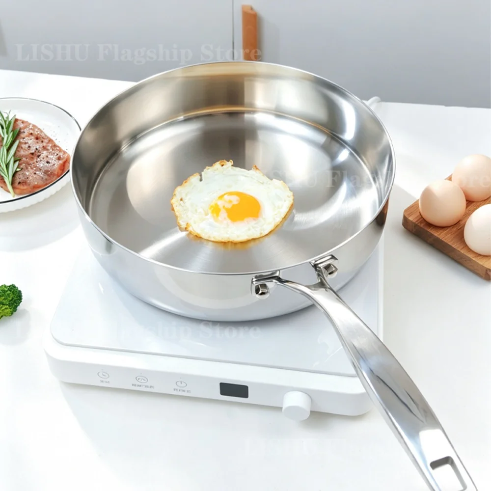 304 Stainless Steel Frying Pan Non-stick Wok Household 0 Coating 22/24/26/28cm Induction Egg steak Skillet Kitchen Cookware