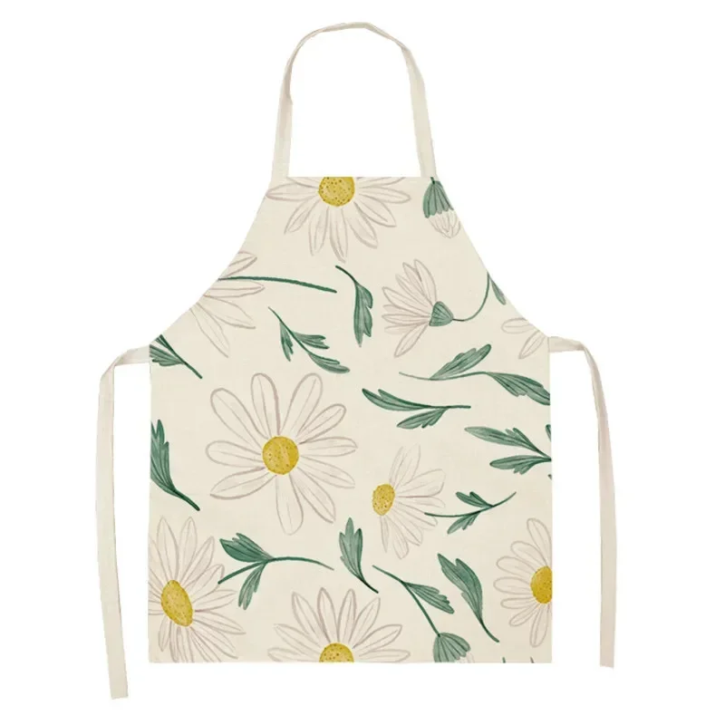 Small Daisy Print Apron Household Small Fresh Ins Wind Linen Sleeveless Kitchen Antifouling Apron Corporate Gift Customization