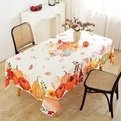 Fall Pumpkin Tablecloths Thanksgiving Halloween Autumn Flower Maple Leaf Waterproof Table Cover Wedding Party Dining Table Decor