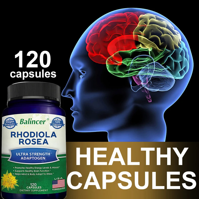 Rhodiola Rosea 1000mg Capsules, Stress Relief, Balanced Mood, Mental Focus, Physical Energy & Brain Support, Non-GMO