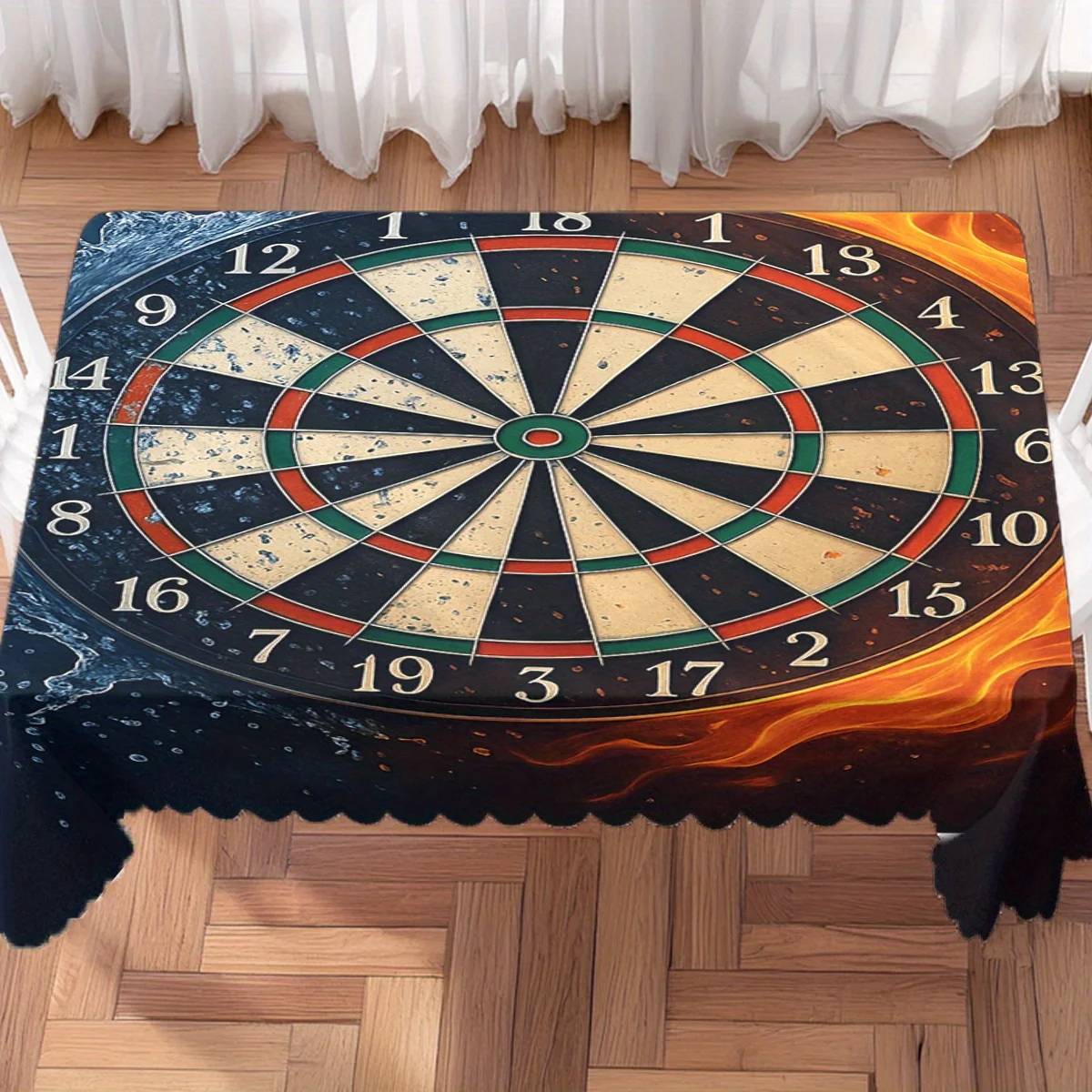 Cool Fire Water Dart Board Game Art Waterproof Tablecloth, Rectangular Cover for Game Lover Family Table Party Decor