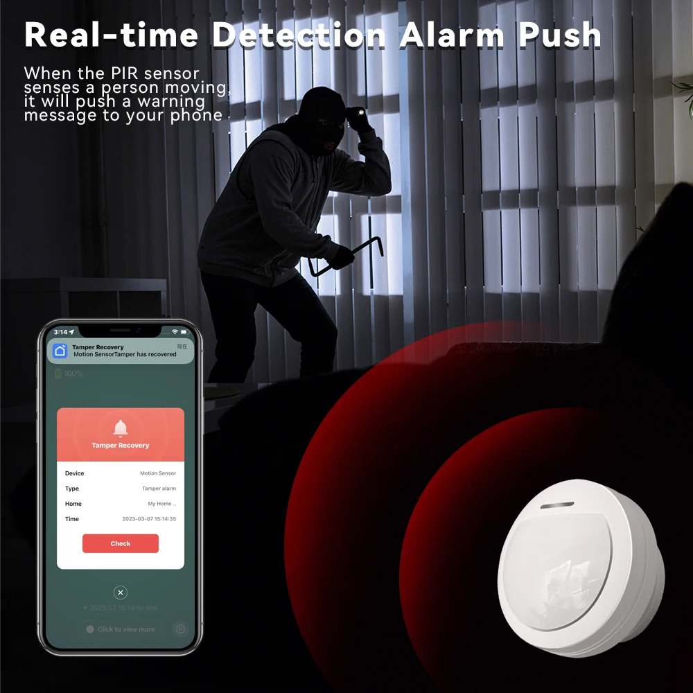 Meian Tuya Motion Sensor Smart Infrared Sensor Zigbee Motion Detector for Alarm Security Protection System Tuya/ Smart Life APP