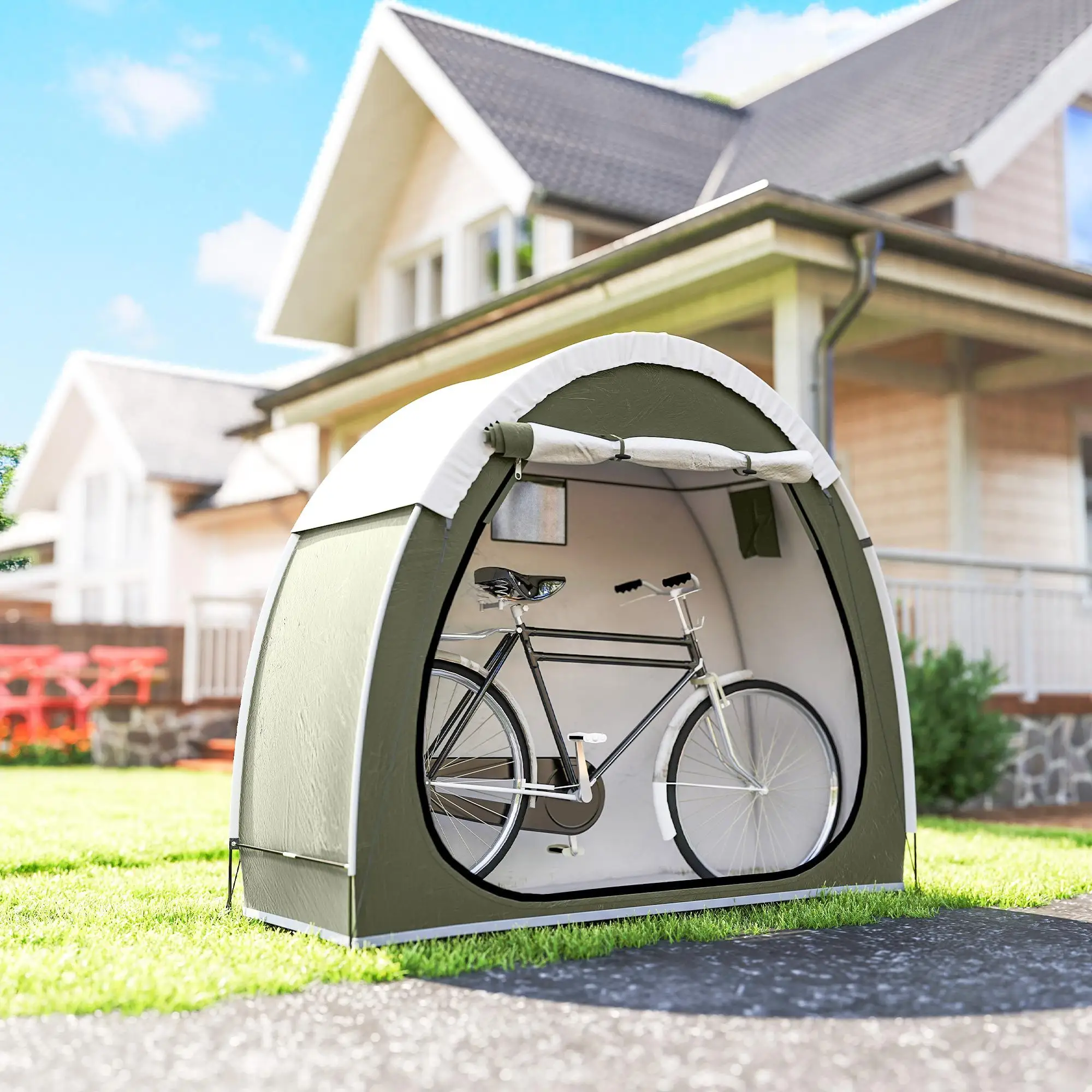 Carpa para bicicleta de 2 ruedas impermeable UPF50+ con ventilación 210D Oxford 200x80x170cm Verde