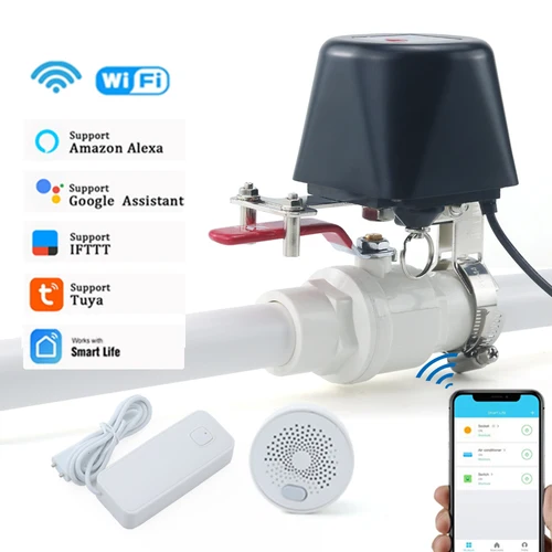 Válvula de Gas inteligente Tuya WIFI de 1/2 "", 3/4"", 1 "", temporizador de cierre de agua para jardín, controlador de riego con Sensor de agua/Gas, Alexa y Google
