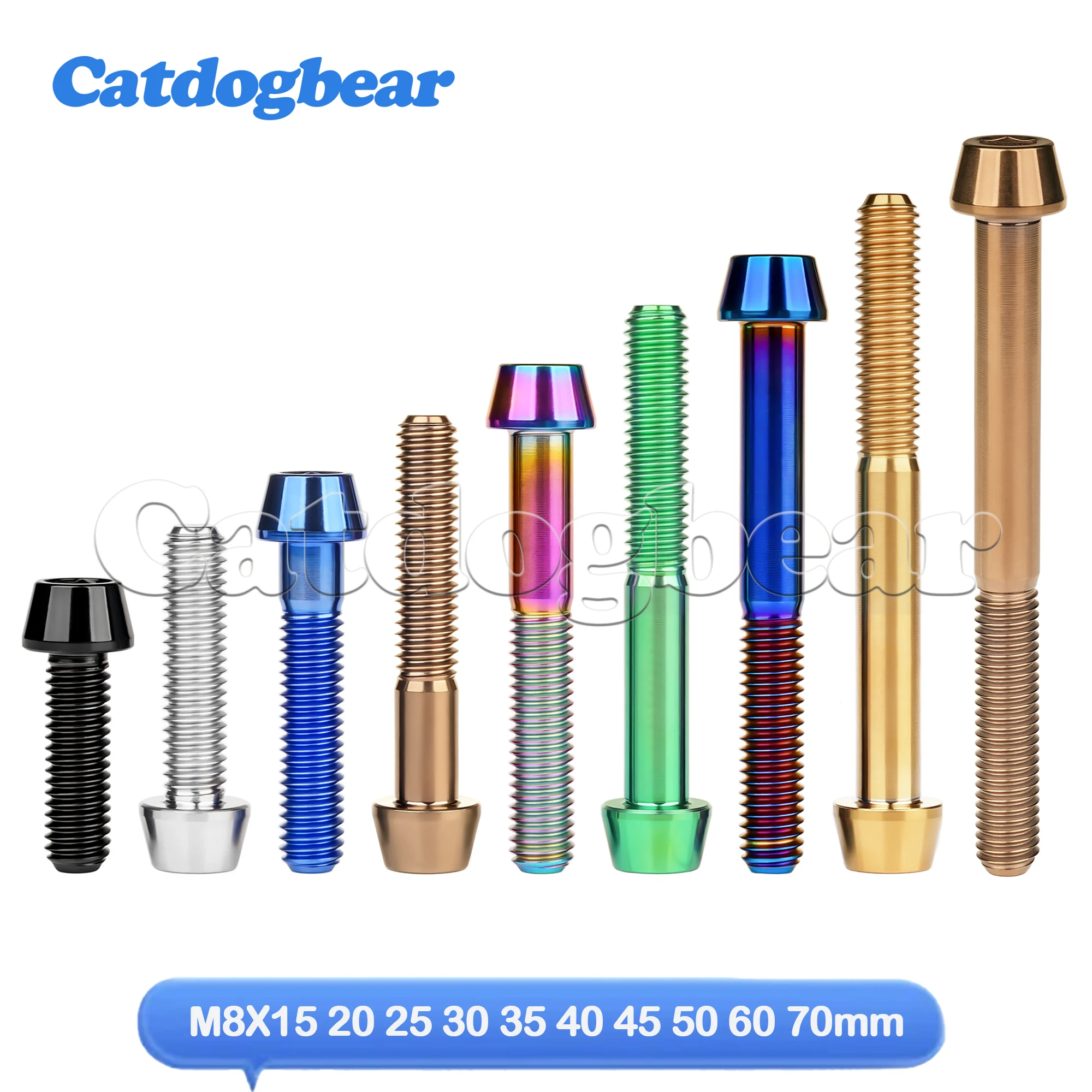 Catdogbear Titanium Bolts M8X15 20 25 30 35 40 45 50 60 70mm Allen Key Taper Head Screw For Bicycle Motorcycle Car Ti Fastener