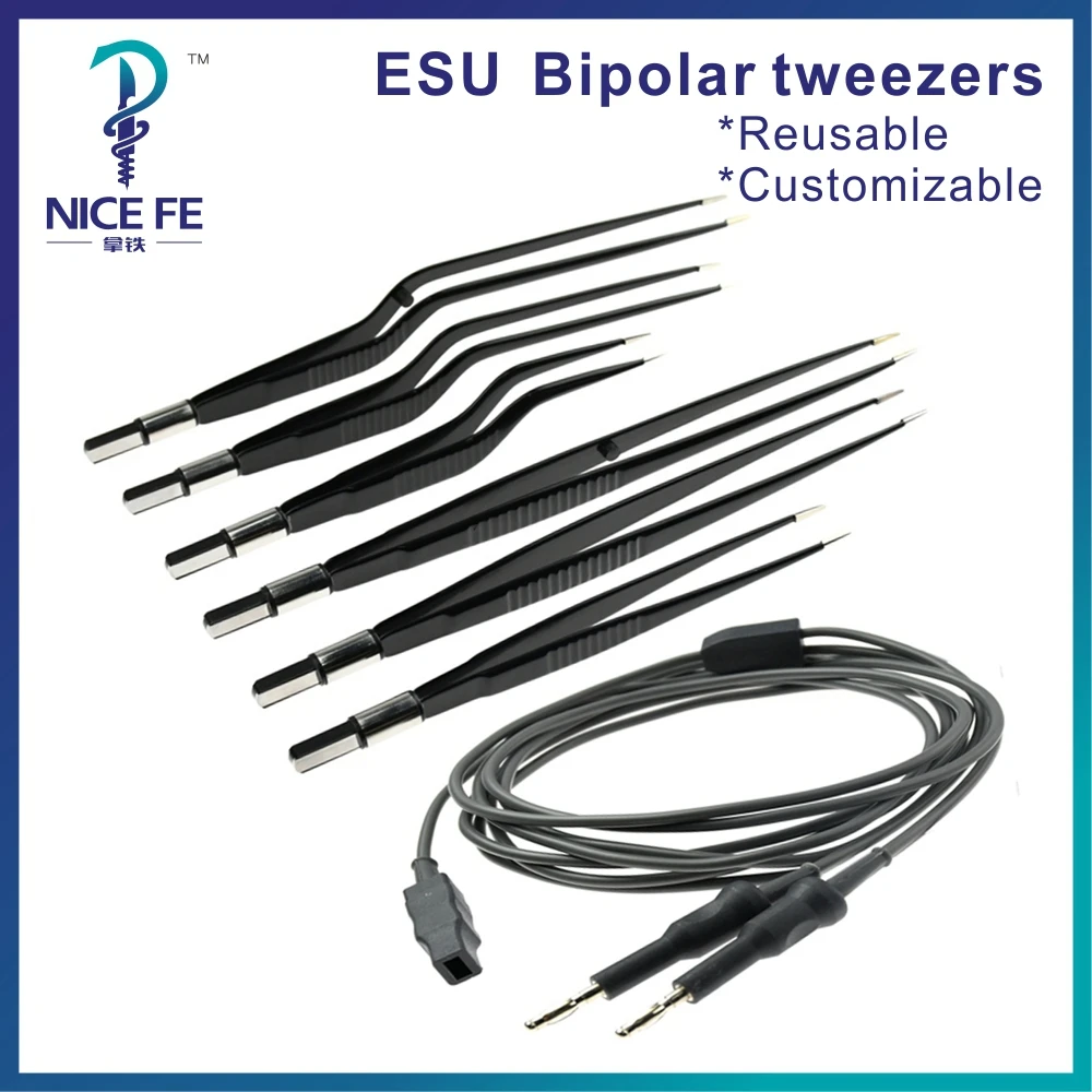 

Многоразовые биполярные щипцы, пинцет, электрод ESU, IEC, черное нейлоновое покрытие, антипригарная электрокоагуляция для хирургических инструментов