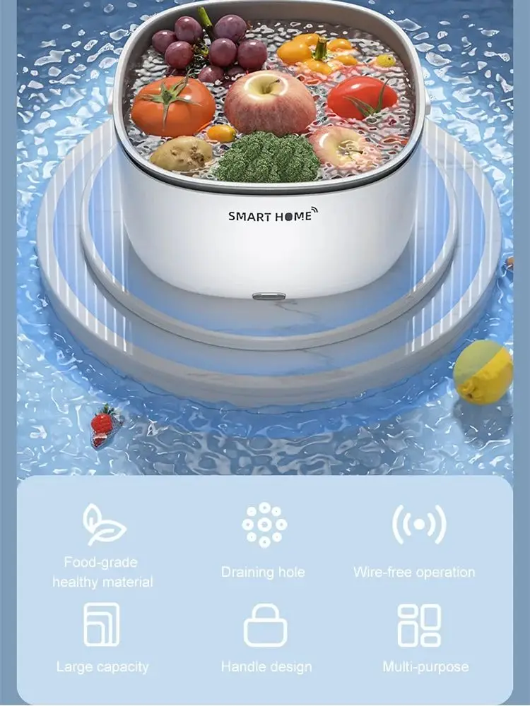 Electric Vegetables Cleaning Machine Purifier Double Drain Basket Bowl Portable Washing Kitchen Strainer Noodle Fruit Basket