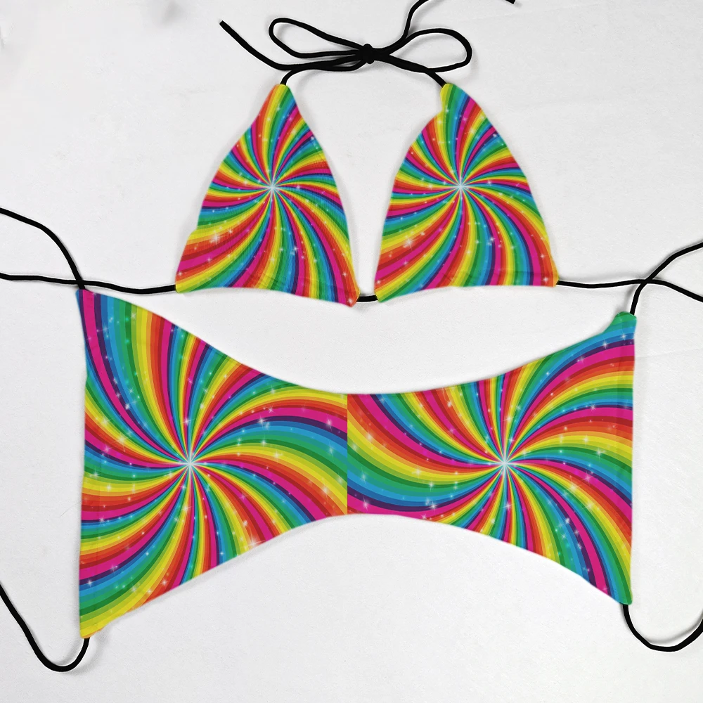 New bikini suit deep V backless low waist sexy rainbow Mandala painting print swimsuit beach surfing vacation ladies swimsuit