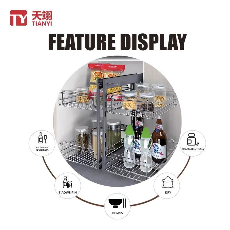 Multifunction Stainless Steel Magic Corner Kitchen Storage Basket Pull Out Pantry Cabinet Storage Accessories