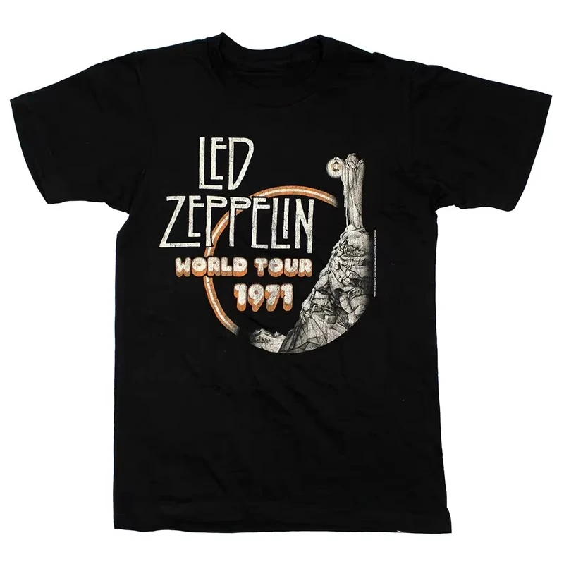 World Tour 1971 Led Zeppelin Band T-Shirt Cotton Graphic Tee Men Women Summer Streetwear