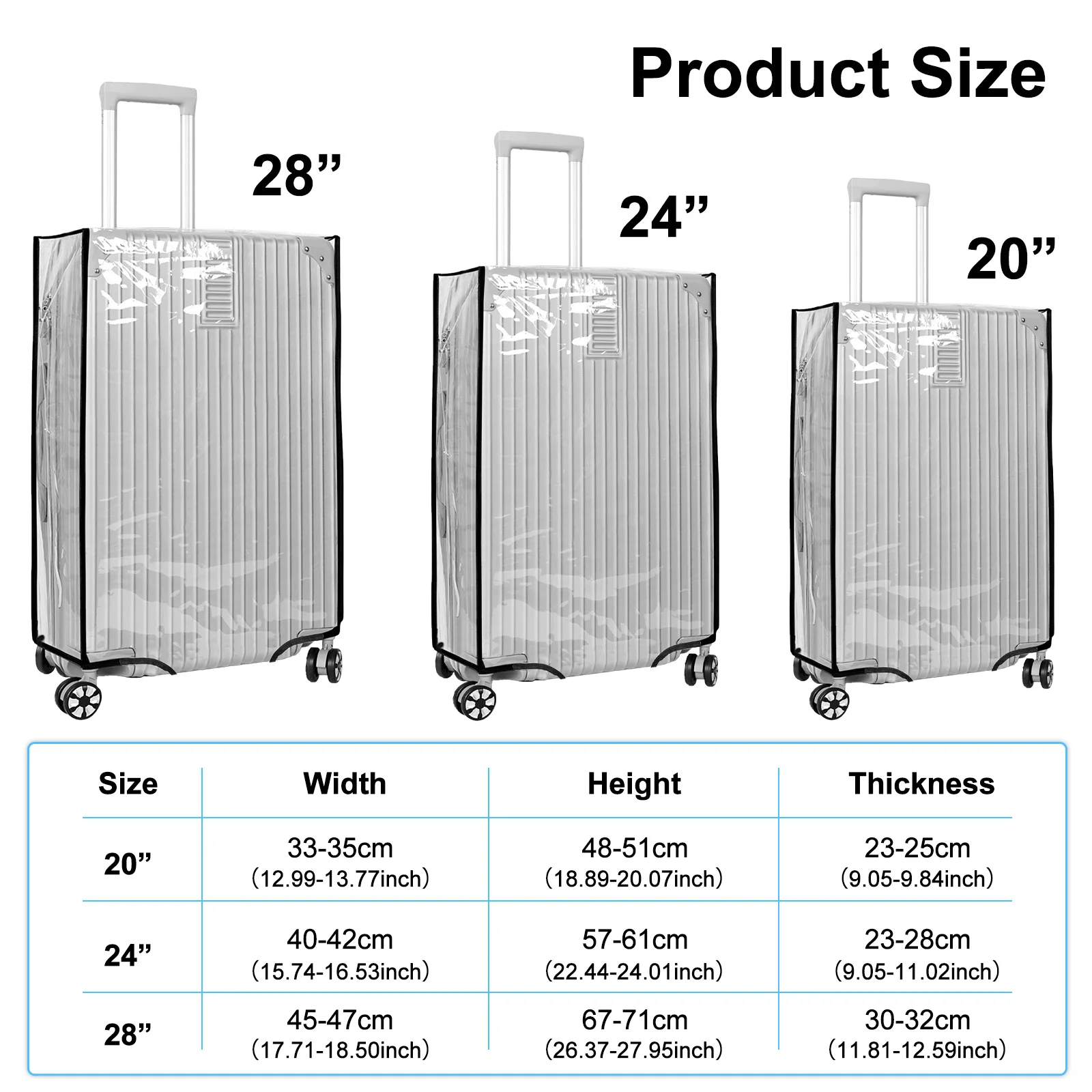 1/3 Pcs Clear Luggage Covers Waterproof PVC Luggage Protector Reusable Dustproof Full Transparent Suitcase Cover for Travelling