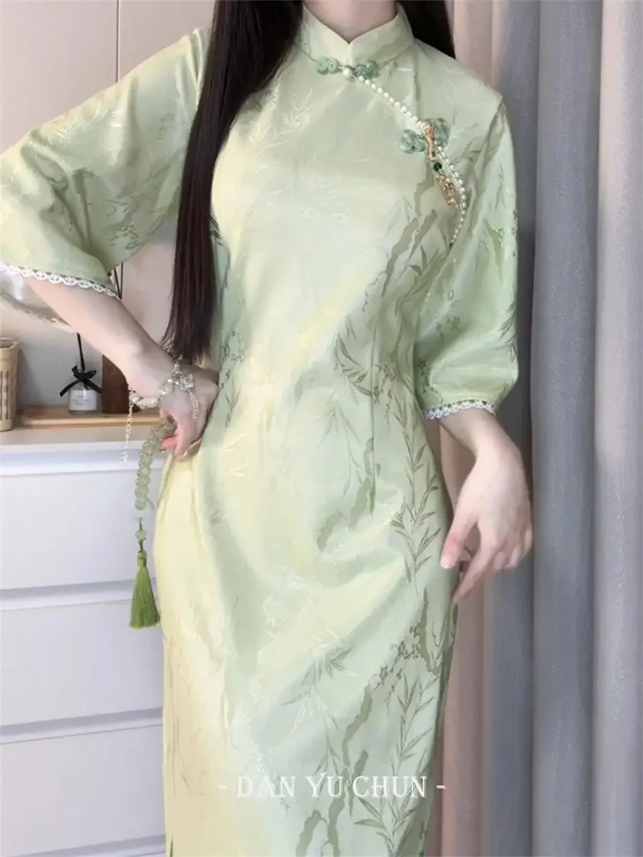 

Cheongsam, новый китайский стиль, новинка 2025, весна, современное лето, улучшенные элитные элегантные длинные женские платья для молодых девушек