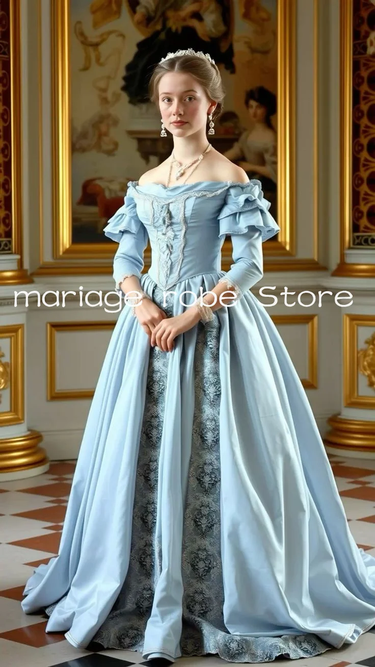 

Небесно-голубые викторианские платья для выпускного вечера Средневековая королева Тюдоров Корсетный костюм Гражданская война Южная Белль вечернее платье по индивидуальному заказу