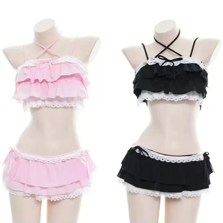 2026 Fairy Sweet High Waist Split Bikini Set Women Lace Print Trendy Swimwear Slim Fit Chic Beach Summer Party Fashion Soft New