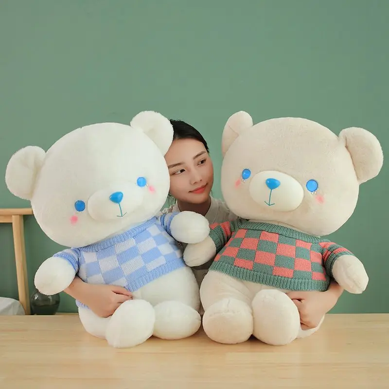 35cm-70cm Cute Soft Pearl Eyes Teddy Bear Plush Toy High Quality Plaid Sweater Teddy Bear Stuffed Doll Girls Valentine's Gift