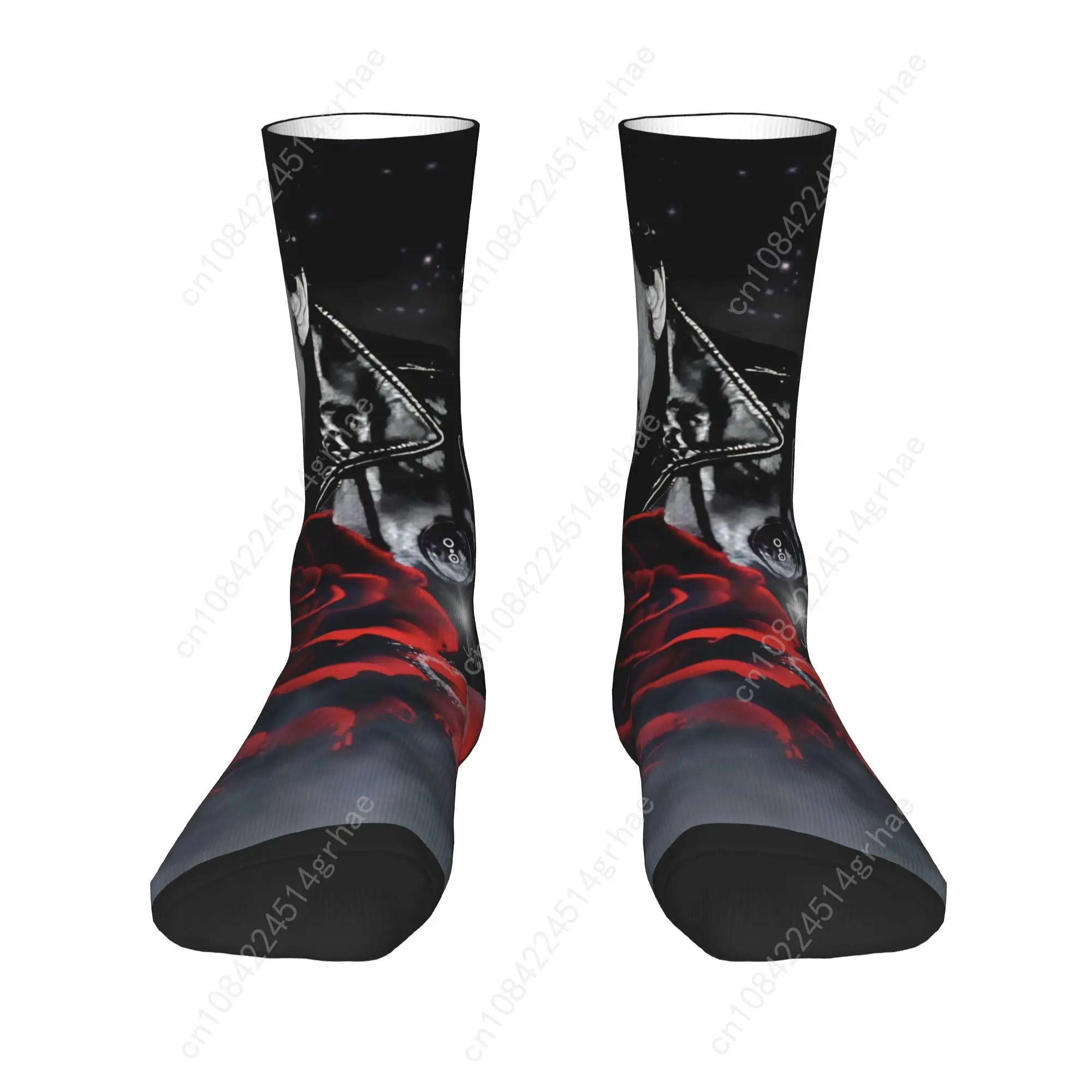 Rock Star Johnny Hallyday Socks  Casual Stockings Adults Men Breathable Outdoor Socks Autumn Printed Non Slip Socks