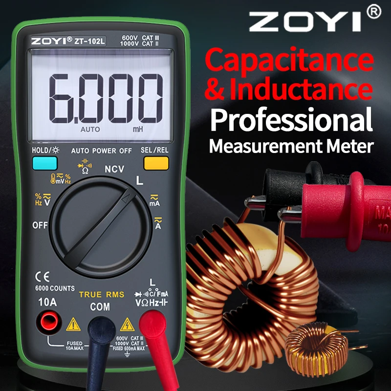 ZOYI ZT-102L Auto-Ranging Inductance 60H High-Precision Anti-Burn Multimeter with Capacitance, Temperature & NCV