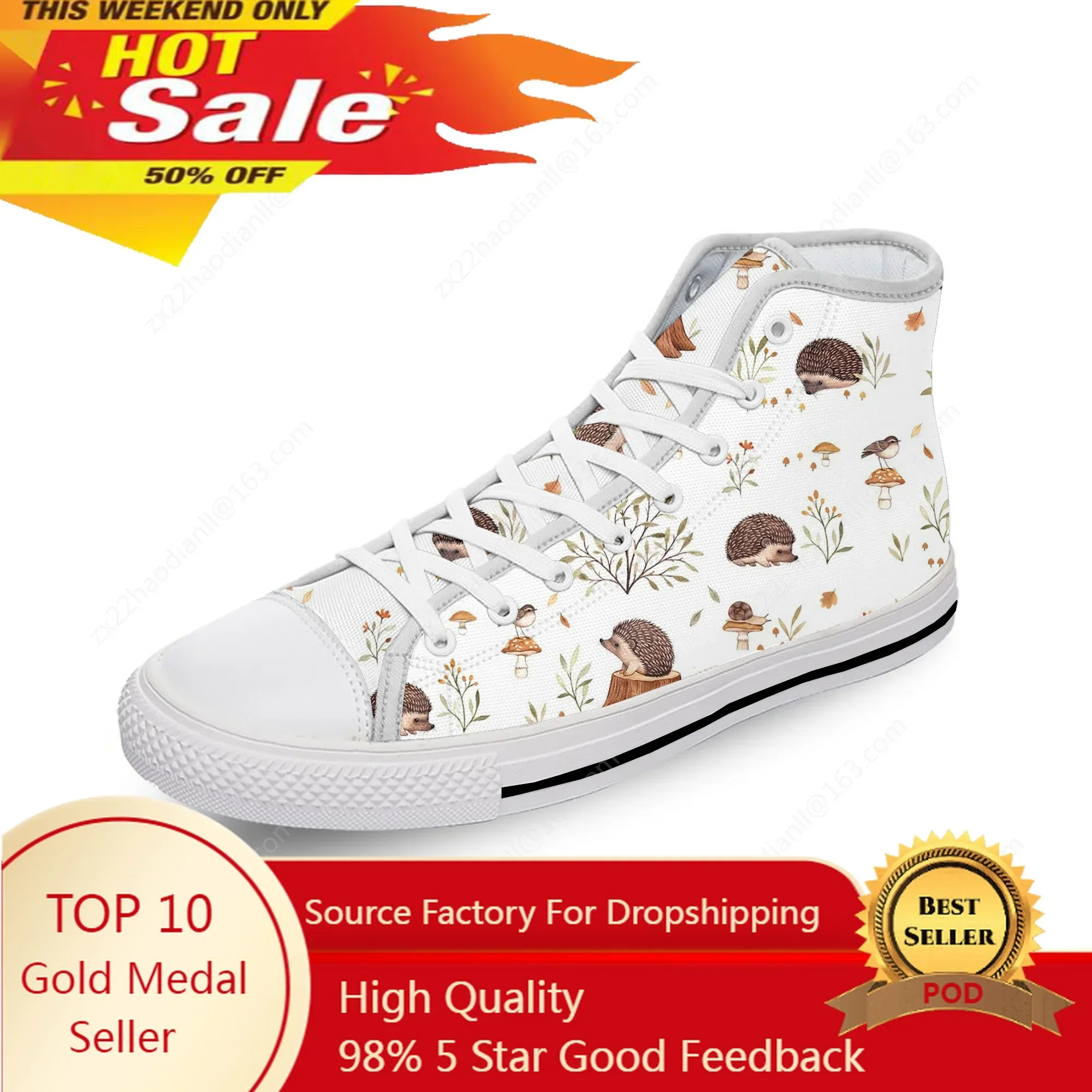 Cartoon Anime Hedgehog pattern White Cloth Fashion 3D Print High Top Canvas Shoes Men Women Lightweight Breathable Sneakers
