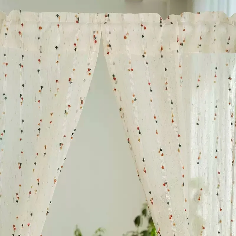 بوهو قوس قزح شير الستائر مع الملونة بوم بوم الفوال الستائر ضوء تصفية شريط قضيب جيب نافذة الستائر لغرفة نوم الفتيات