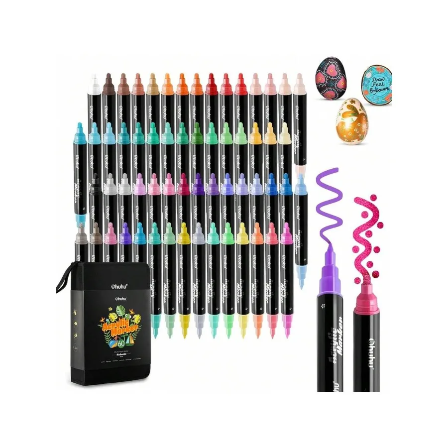 

Ohuhu Acrylic Paint Markers 60 Colors: Dual Tips Round and Fine Acrylic Markers High Opacity Paint Pens Waterproof Lightfast Fo