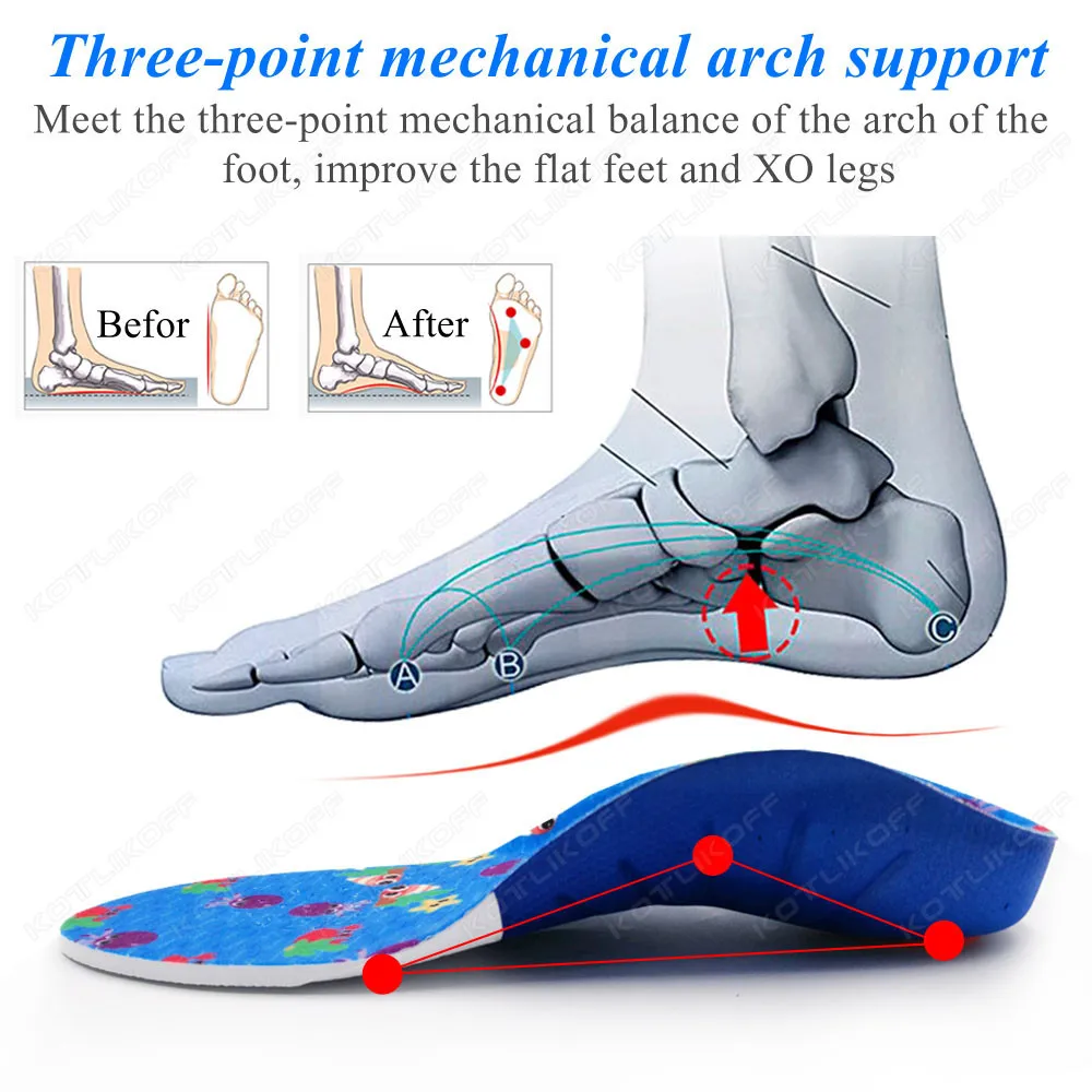 Plantillas ortopédicas para pies planos para niños, soporte de arco alto, corrección de patas OX, Valgus, herradura, cuidado de pies, Copa profunda,