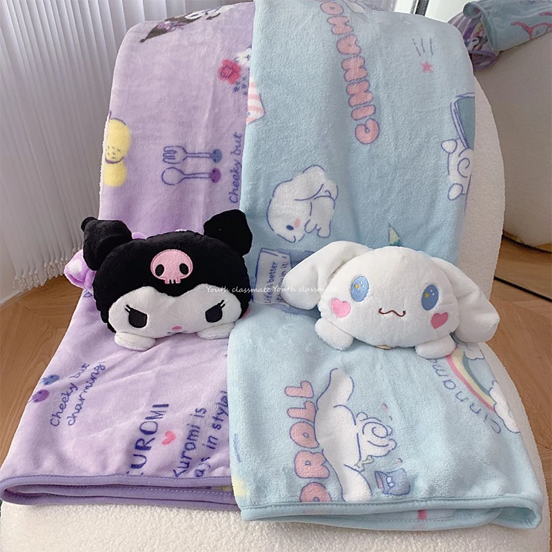 

Cinnamoroll My Melody Anime Kawaii Sanrio Soft Portable Rolled Blanket Cute Cartoon Kuromi Nap Pillow Plush Cover Kids Gifts