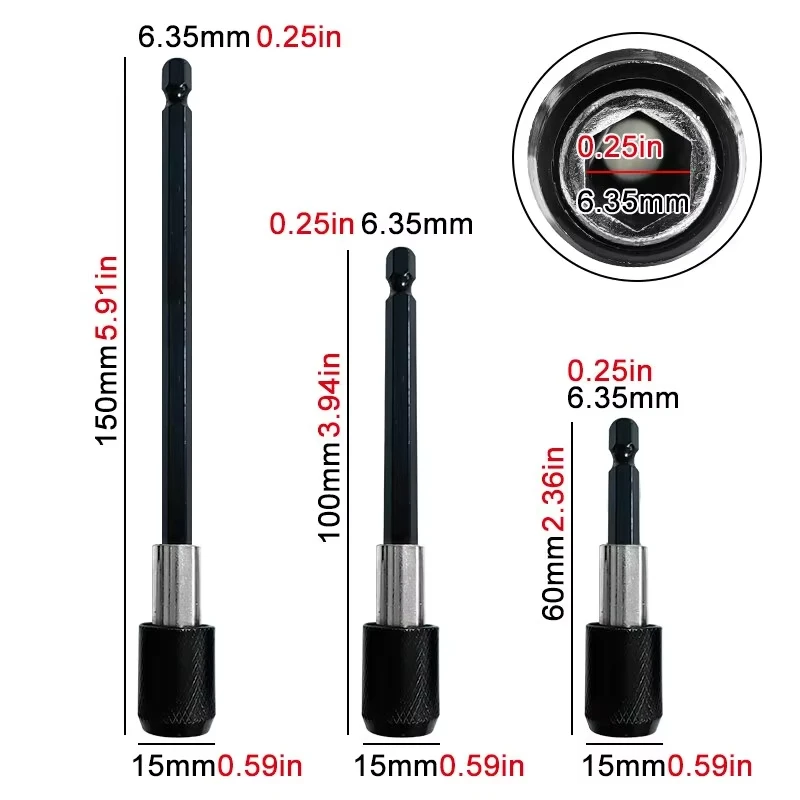 3Pcs Hexagonal Quick Release Self-locking Extension Rod Electric Drill Driver Quick Transfer Rod Screwdriver Extension Rod Tool