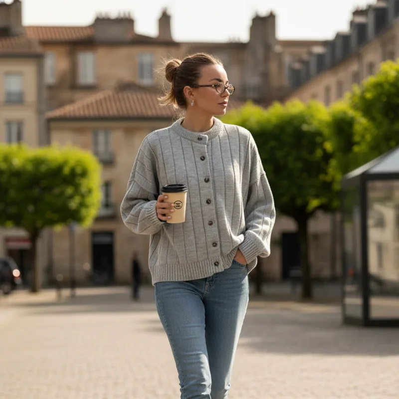 

Осенний женский повседневный свободный вязаный свитер с длинными рукавами и круглым вырезом, однобортный модный кардиган с вышивкой для удобной верхней одежды