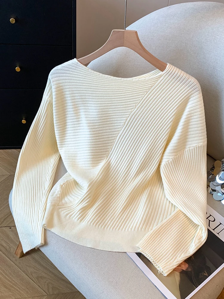 

Свободный вязаный свитер с длинными рукавами и круглым вырезом для женщин, базовый слой, весна-осень-зима, новый комфортный свободный топ