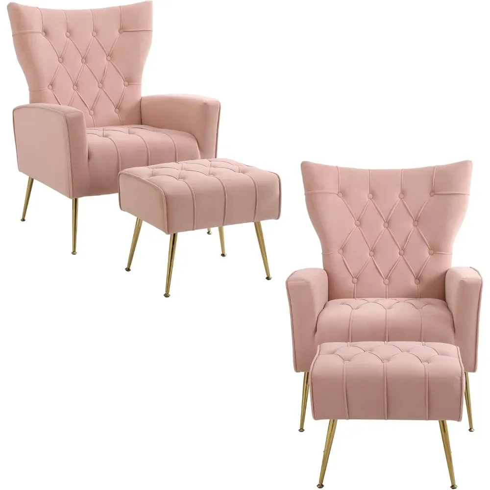 مجموعة من كرسيين مخمليين باللون الأبيض مع أرجل معدنية ذهبية مريحة لديكور غرفة المعيشة وغرفة النوم #1