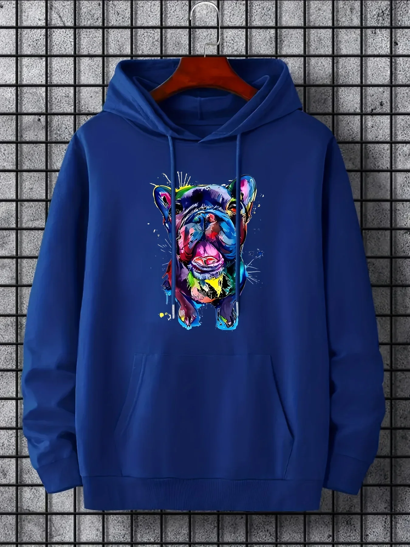 Men's Art Pet Lover Hoodie Sweatshirt Vibrant Splash French Bulldog Dog Print Casual Oversized Streetwear Pullover Sweatshirt