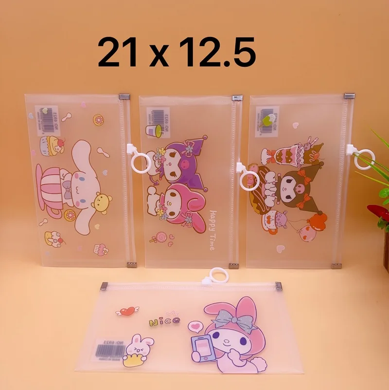 透明な大容量のテスト紙の収納バッグ、sanrio kuromia6ファイルバッグ、情報バッグ、学生文房具、24個