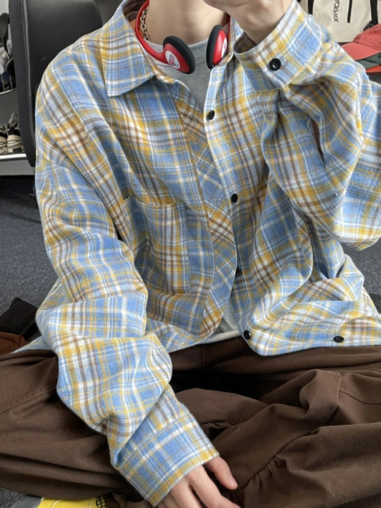 

Yellow Plaid Long Sve irt Cleanfit American Sle Outerwear for Men Autumn Sun Protection Casual Wear Couple irt