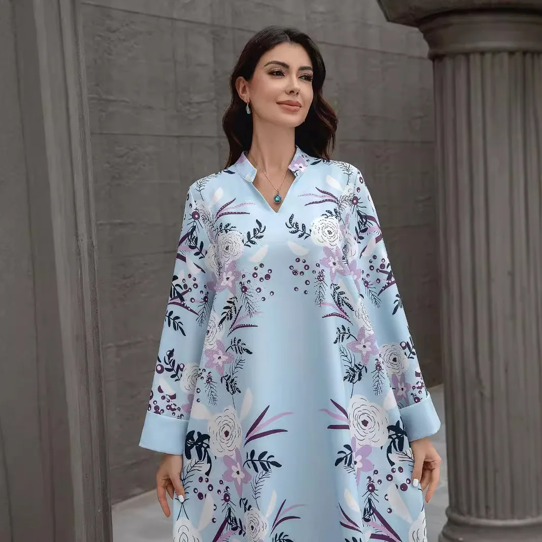 

Middle East Muslim Women's Printed Robe Dress Fashion Simple Temperament Elegant Holiday Style High-end Banquet Party Dress