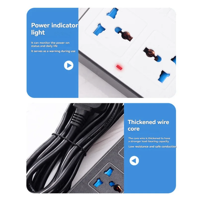 EYFL-Universal Power Strip EU Plug 1.8M Extension Cord With USB-C & USB Ports For Charging And Power Supply White