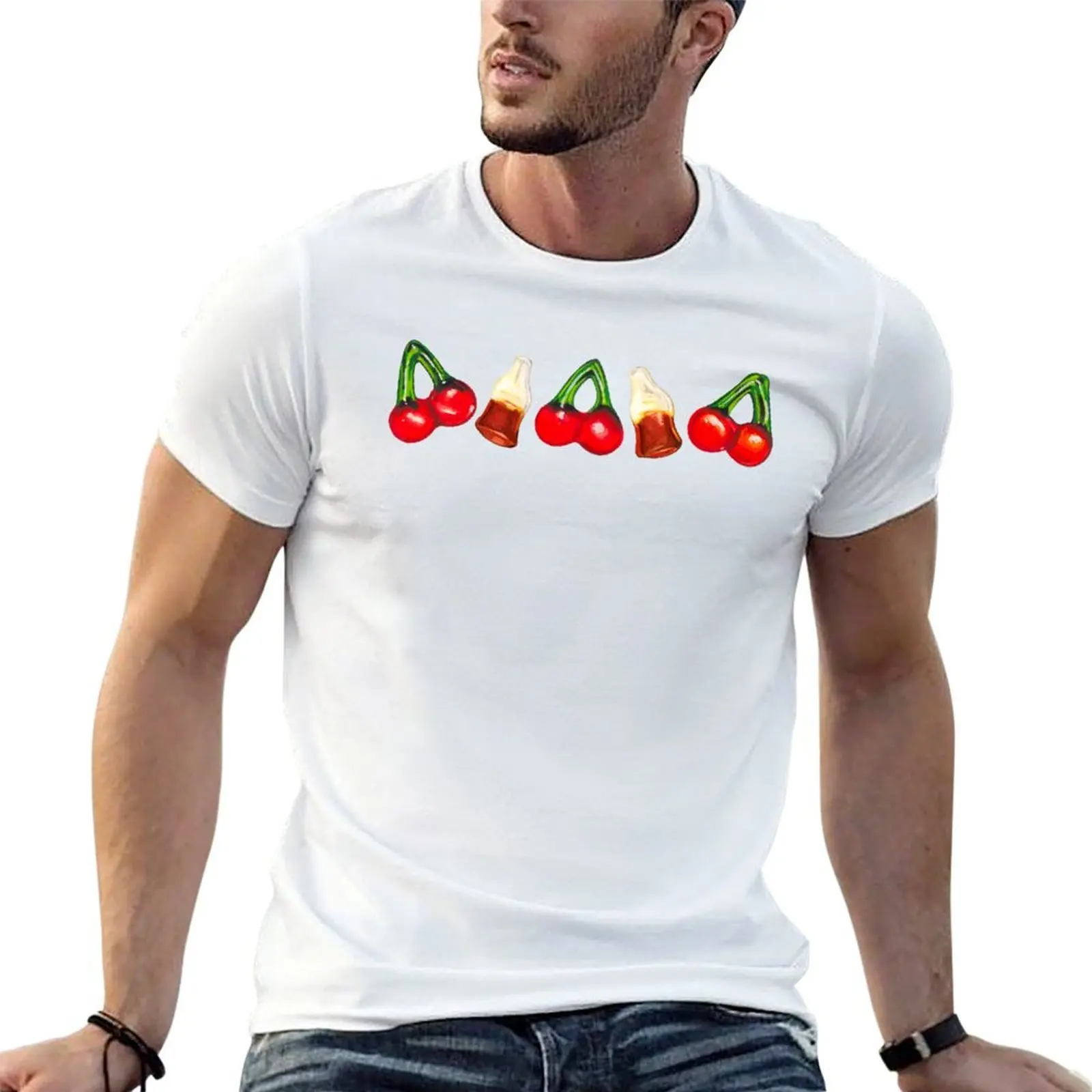 

Cherry Cola Gummy Candy Pattern - Blue T-Shirt t shirts with prints man t shirts for men anime tshirt T-shirt