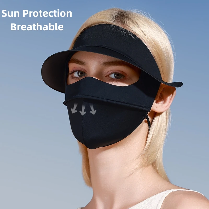 

Summer Sunscreen Hat Women's Vinyl Brim Shade Ice Silk Full Face UV Cooling Mask UPF50+