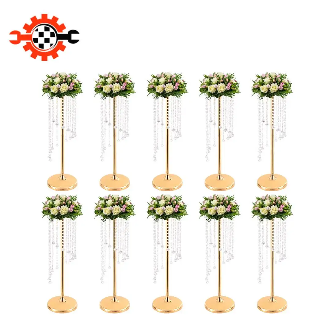 10-Pack Crystal Flower Stands 70cm Gold - Elegant Wedding Centerpieces with Acrylic & Iron Base for Party/Event Decor