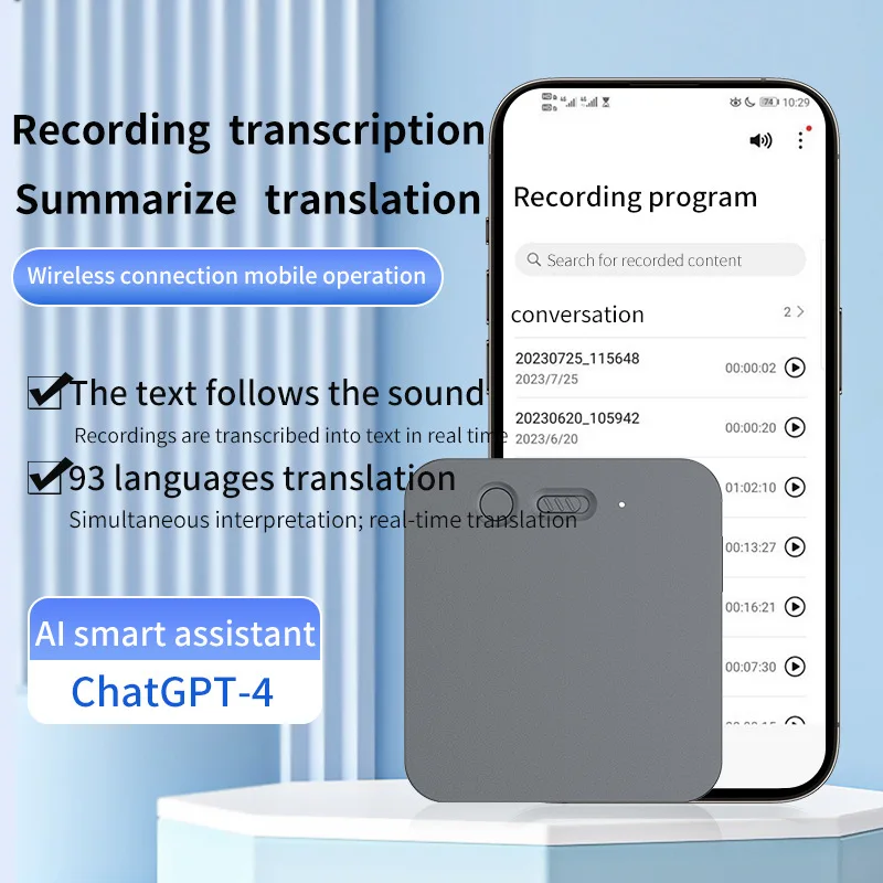 AI Voice Assistant Smart Translator, Meeting Transcription Tool, Smart Card Voice Recorder