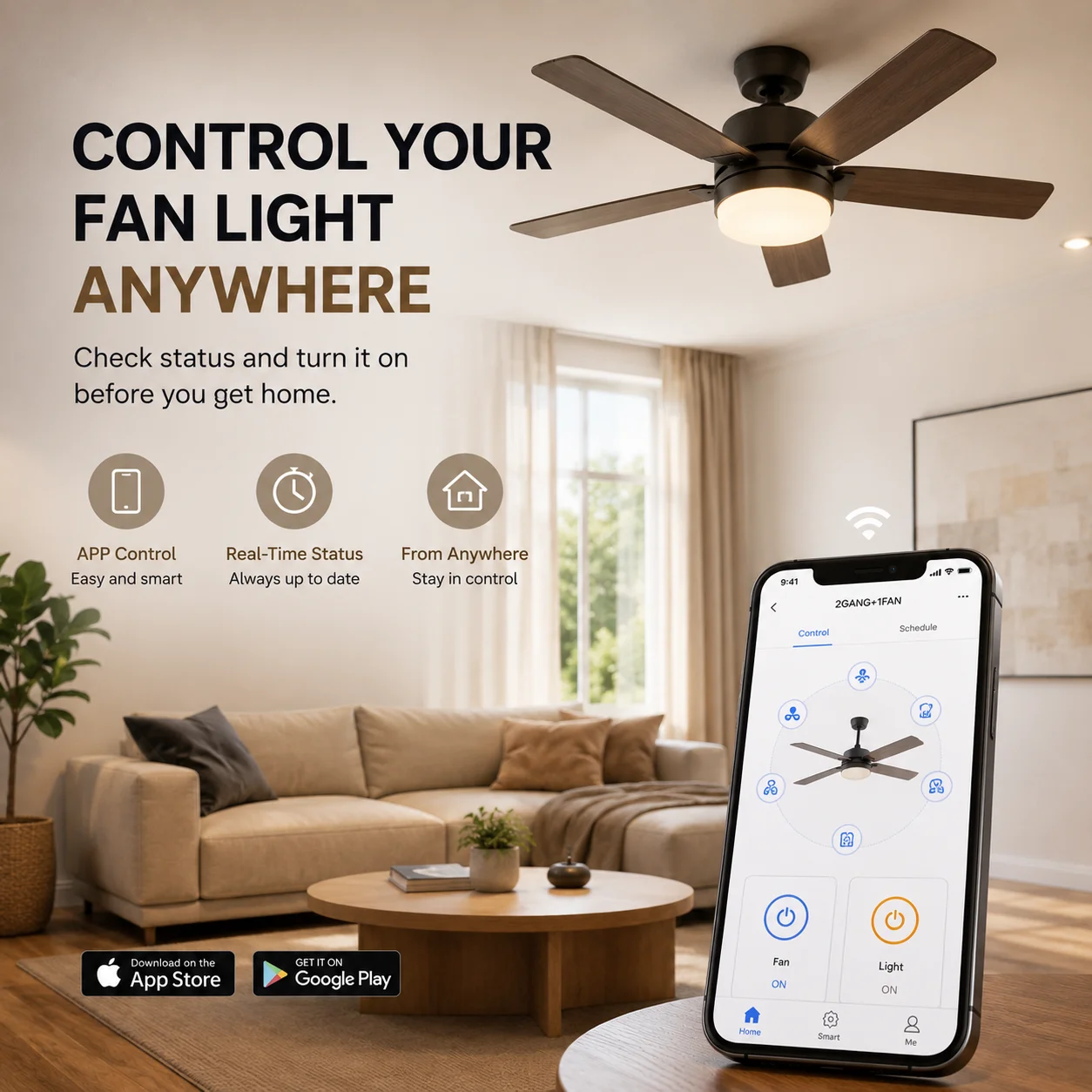 WiFi Smart Switch for Ceiling Fan Light EU Standard Compatible with Alexa/Google Assistant White/Black image 3