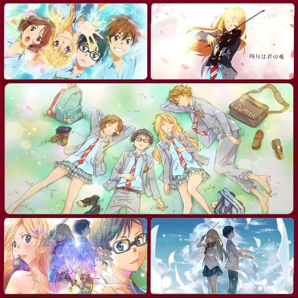 Sweet Romantic Anime Y-Your Lie in April Mouse Pad Large Gaming Mousepad with Stitched Edges Thickened Desk Mat PC