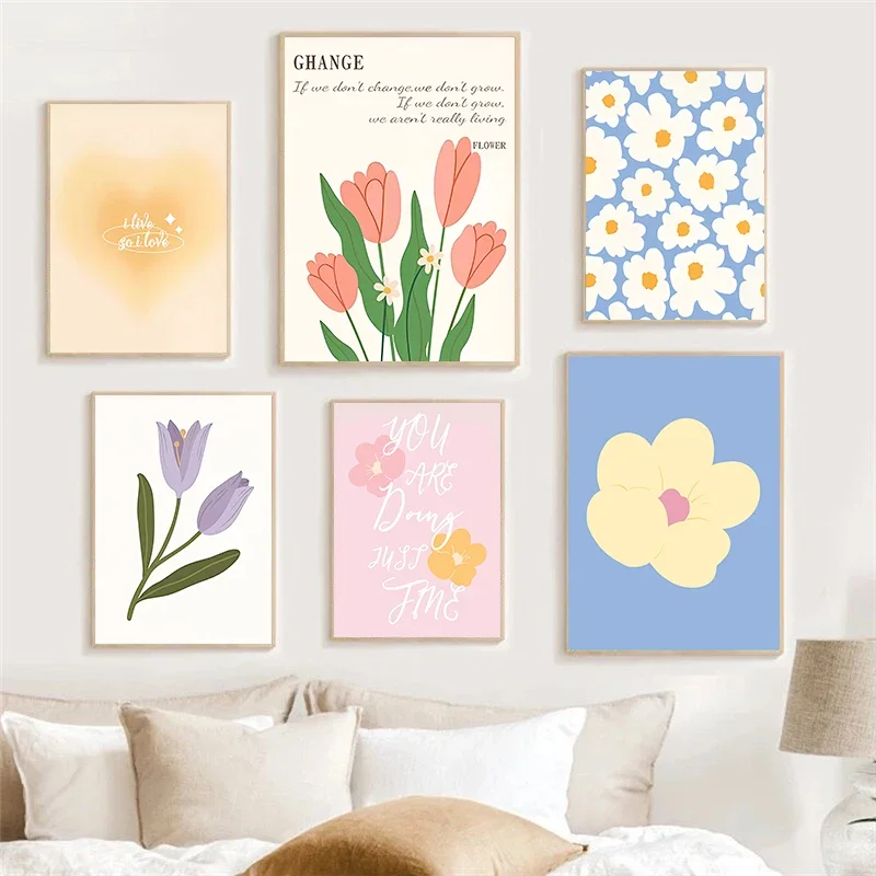 Flower Market Tulip Posters Danish Pastel Canvas Painting Minimalist Living Room Aesthetics Wall Art Picture for Home Decor