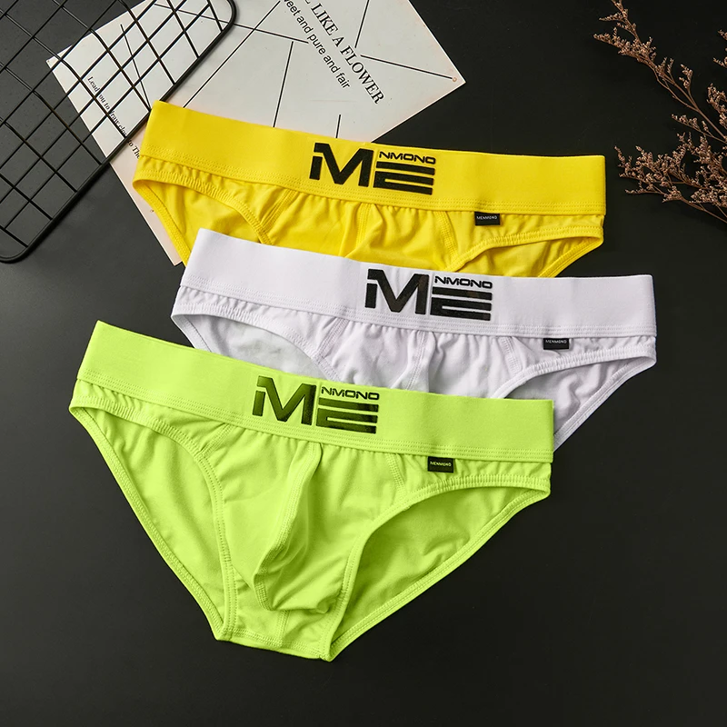 Algodão dos homens baixo crescimento conforto cuecas, sexy juventude skinny esportes calças respiráveis, cueca U-convexa, top tendência breve, 3pcs