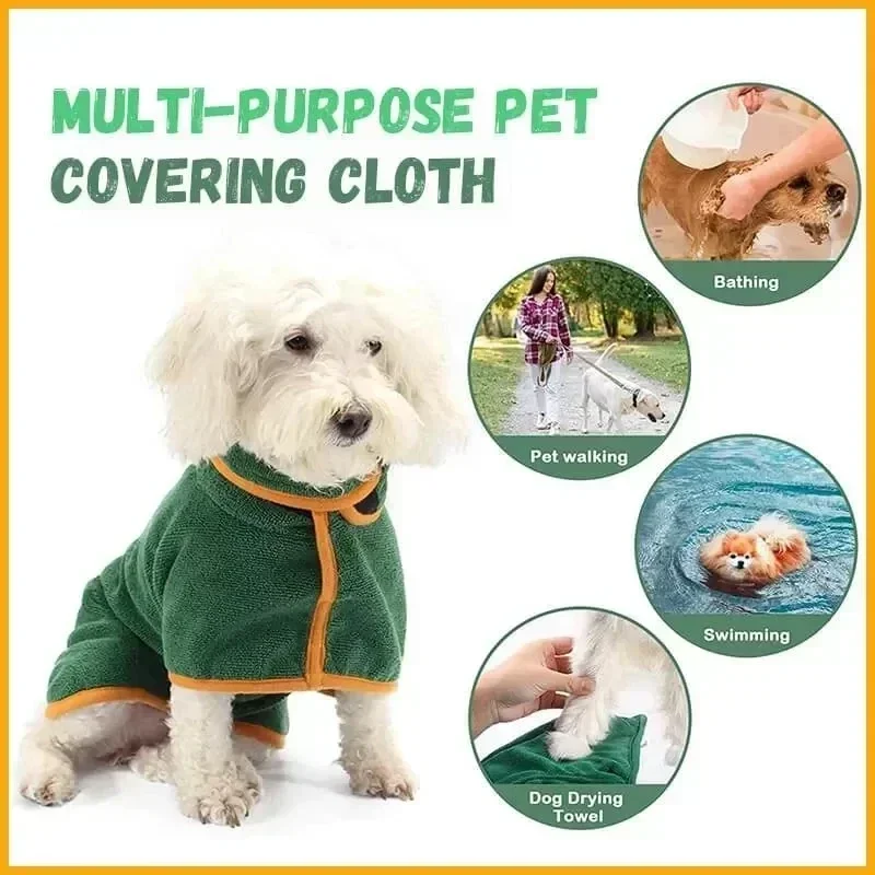 

1pc Pet Bathrobe Fast Drying Towel Microfiber Absorbent Soft Bath Robe Adjustable Towel Grooming Coat for Small Medium Large Dog