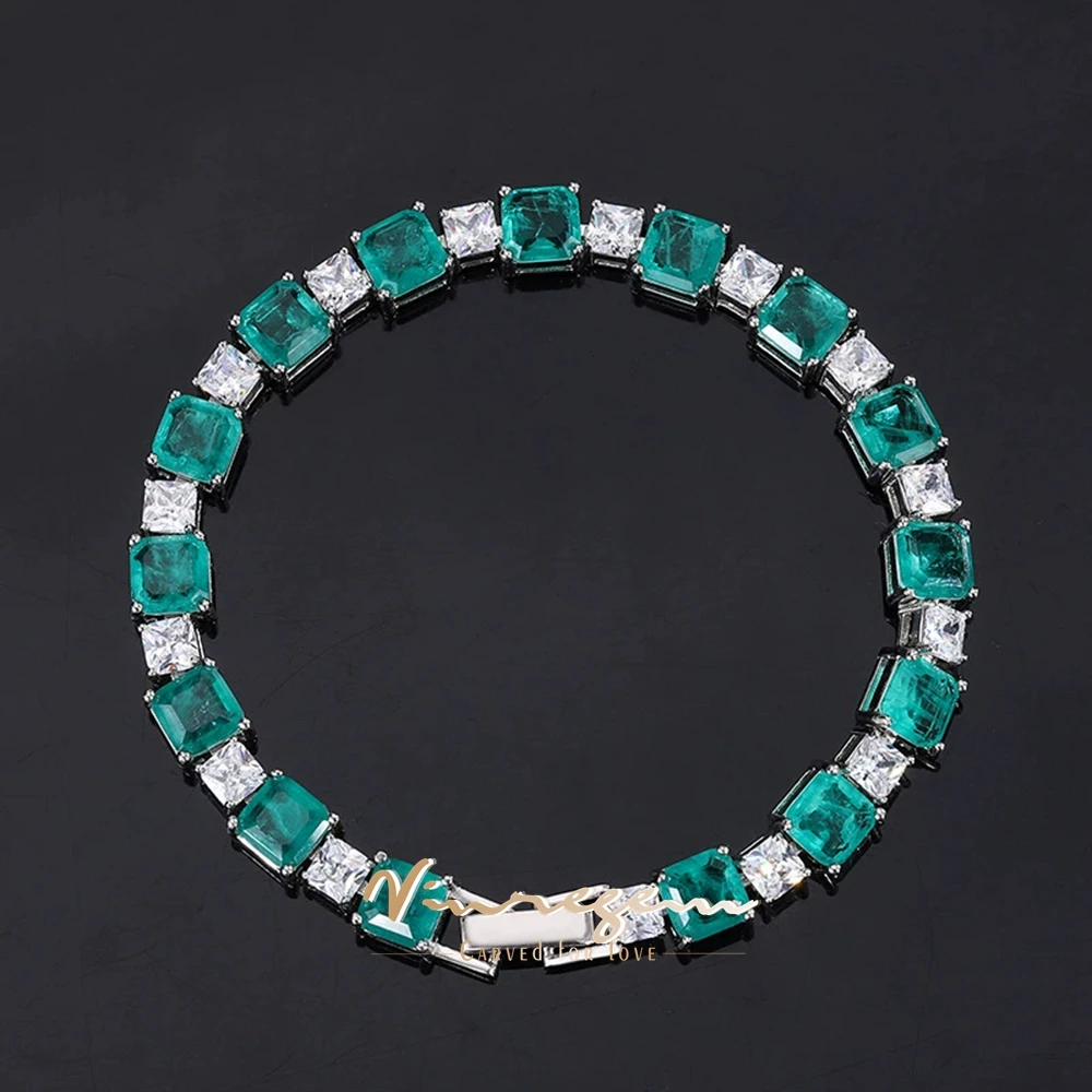 

Vinregem 6 MM Emerald Ruby High Carbon Diamond Gemstone Luxury Bracelets 100% 925 Sterling Silver Fine Jewelry 16-18CM Wholesale