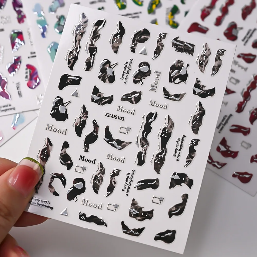 Autocollants 3D en marbre pour Nail Art, 6 feuilles, 10x8cm, auto-adhésifs, bronzants, or, argent, décalcomanies en acrylique, pointes françaises, DIY bricolage