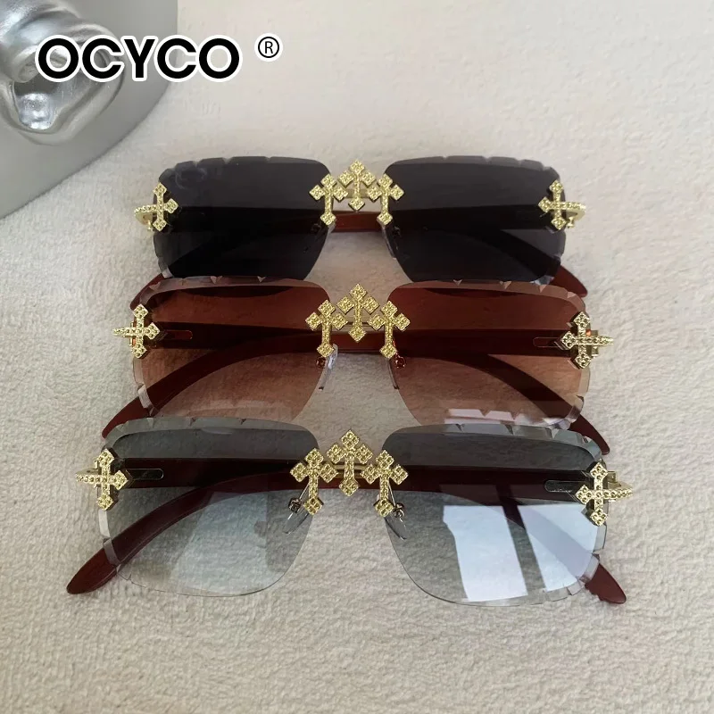 Vintage Randlose Schneiden Objektiv Sonnenbrille Frauen Männer Beliebte Diamant Kreuz Sonnenbrille Luxus Marke Designer Platz Brillen UV400 – Detail 2