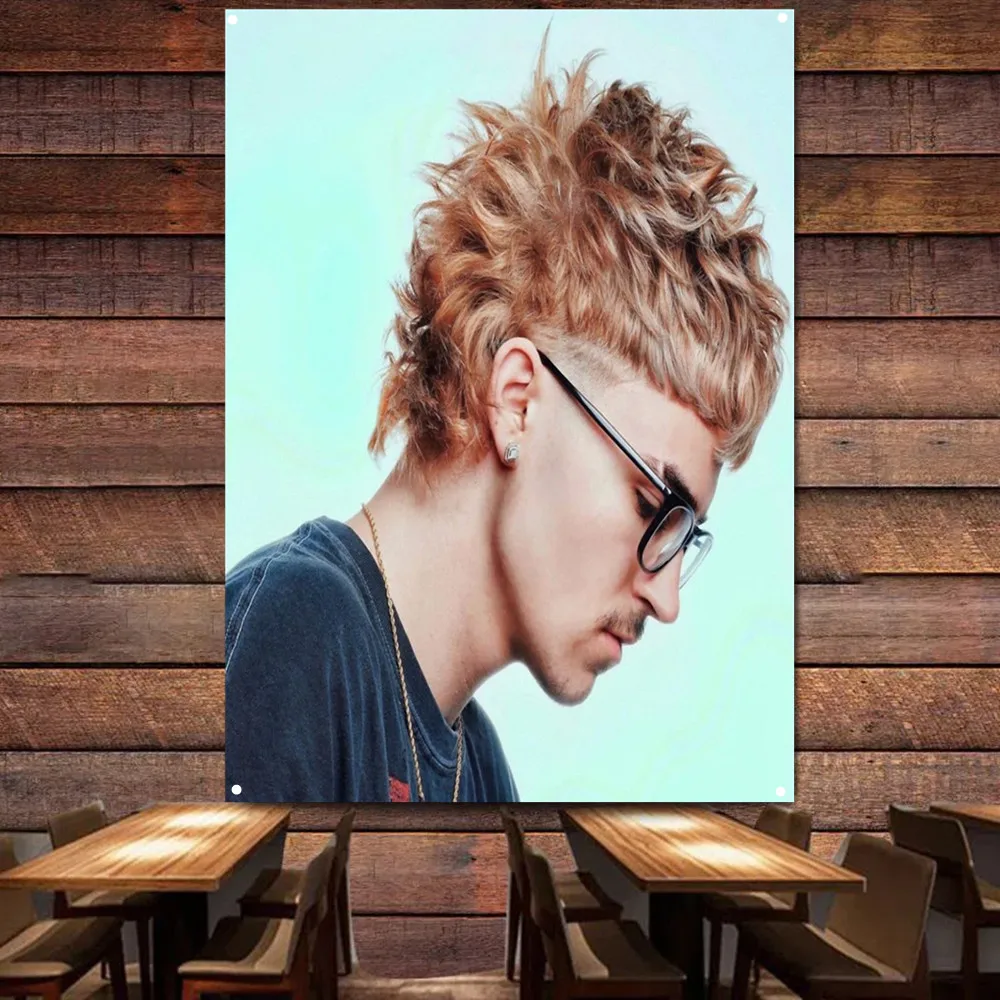 

Temp temple fade mullet haircut Posters Print Wall Hanging Flag Digital Printing Hairstyling Barber Shop Wall Decor Art Tapestry